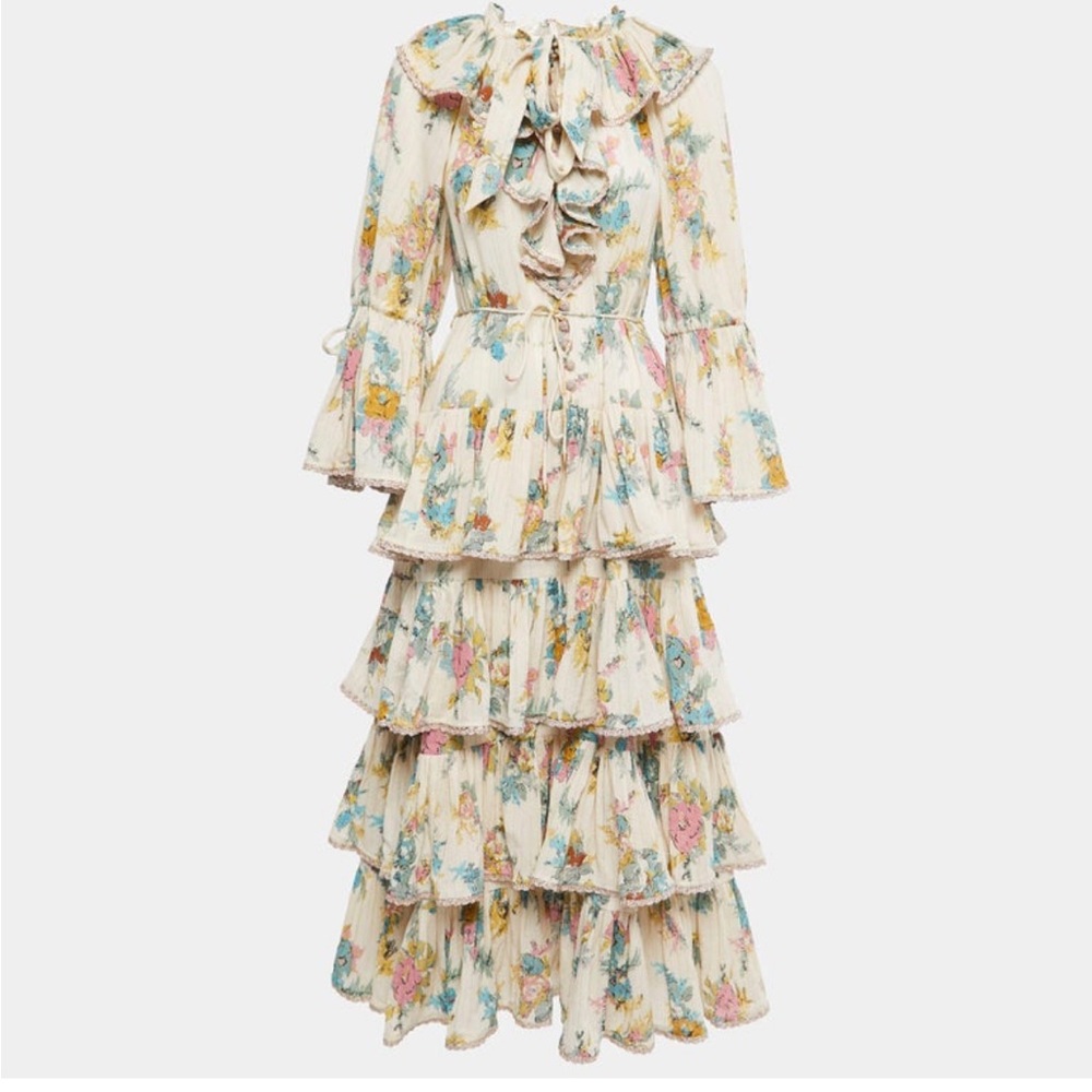Zimmermann Women's Natural Tiered Floral-print Cotton-blend crepe Maxi Dress